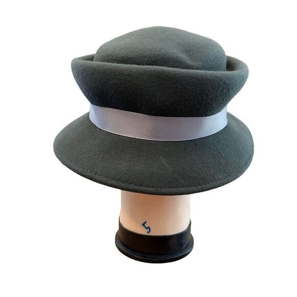 Ladies Gray Wool Bucket Hat Mesh Ribbon Bow Vintage One Size Fascinator Derby - Picture 3 of 7